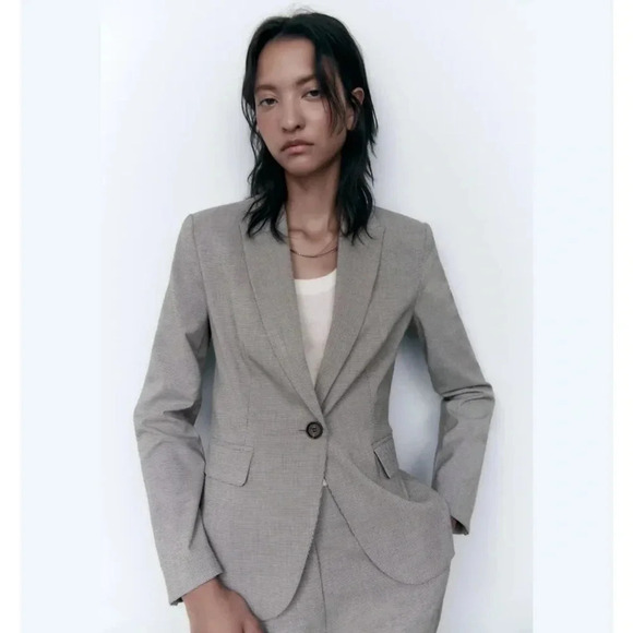 Zara Houndstooth Button Front Blazer Size 2 - Picture 1 of 10